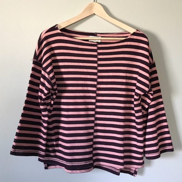 Lou & Grey Linecut Top Pink Maroon Boxy Sweater - Picture 2 of 4